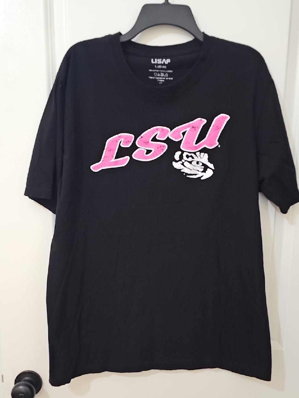 Unbranded Men’s Black Short Sleeve Tee with Pink LSU Tigers Logo